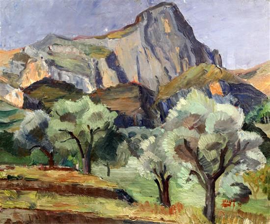 § Joseph Berges (1878-1956) Olive trees at Mont St Victoire 24 x 29in.